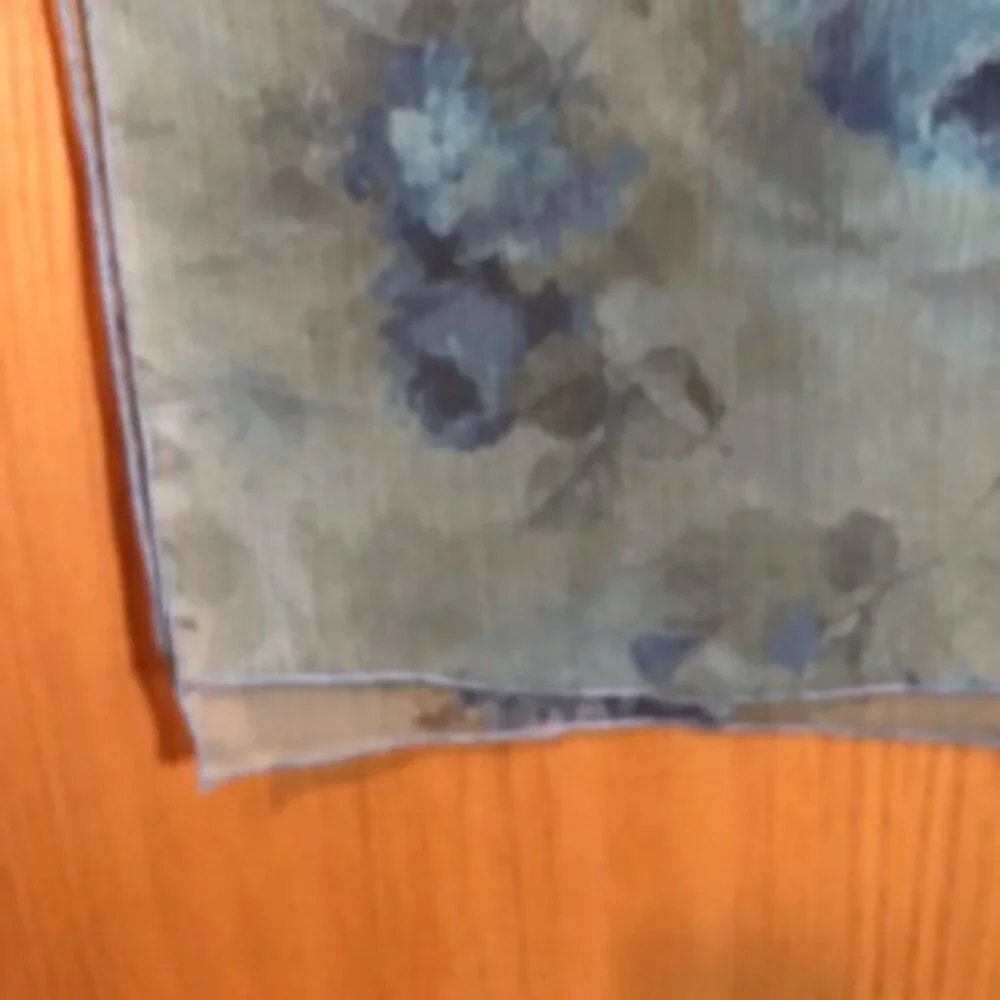 3/$15 Vintage Rayon Oblong Floral Sheer Scarf Pale Blue Green w Blue Roses